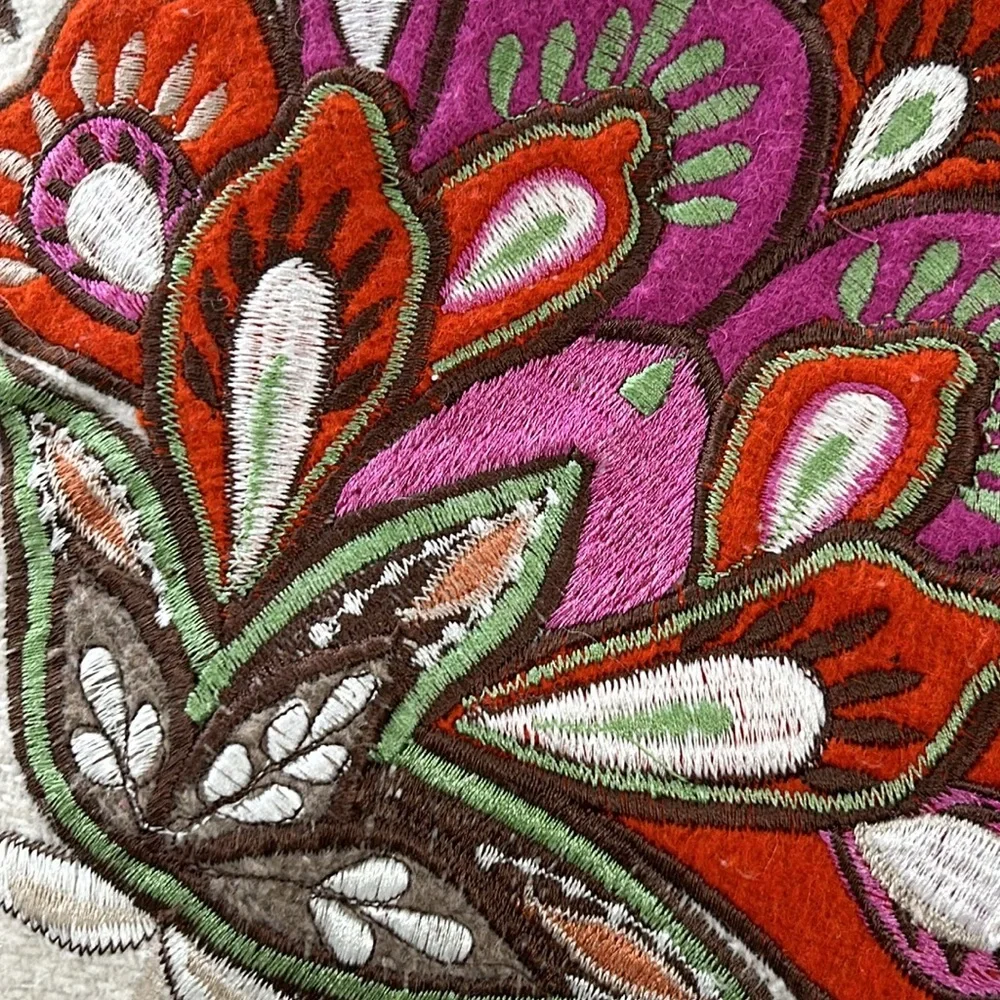 India embroidered 18” square feather pillow.  Excellent used condition.